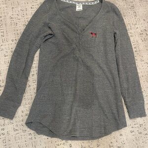 Christmas PINK Gray Long Sleeve Henley